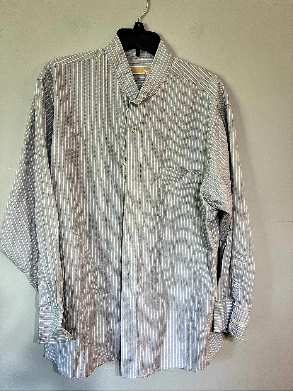 Michael Kors Striped Button Down Shirt White & Blue Size 17 1/2 (34/35)